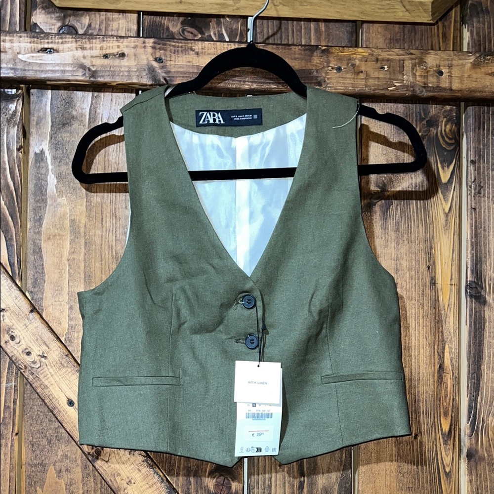 Zara Khaki Green Buttoned Vest